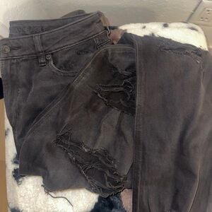 American Eagle Outfitters Womens Black Distressed Mom Jeans